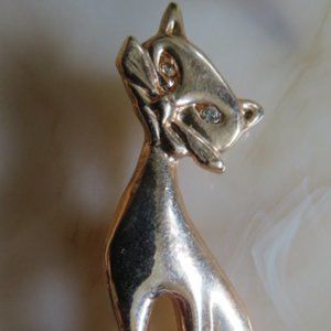 Vintage Openwork CAT Brooch Gold Tone Metal (F3)